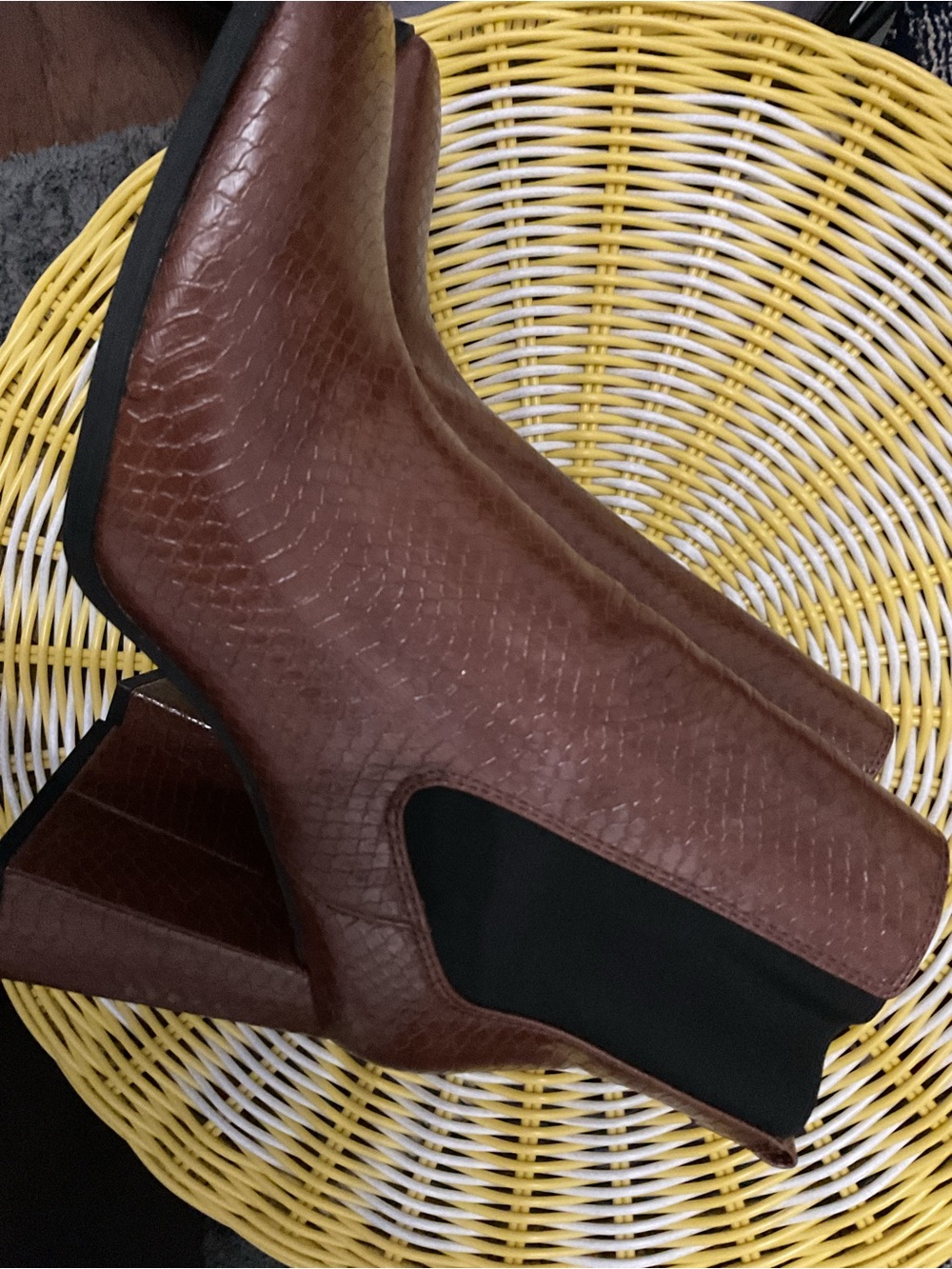 Women's Brown Leather Chelsea Boot with Textured Finish block heel